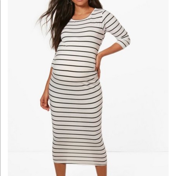 Boohoo Maternity Striped 3/4 Sleeve Dress